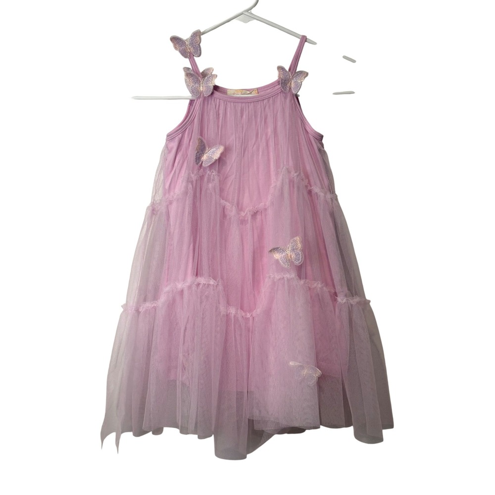 Truly Me Butterfly Tiered Tulle Fairy‎ Dress Kids 6 Lavender Pink 3D Applique